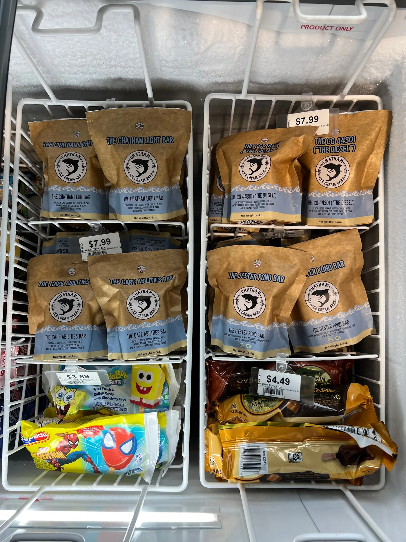 Chatham Ice Cream Bars on a retail store freezer shelf